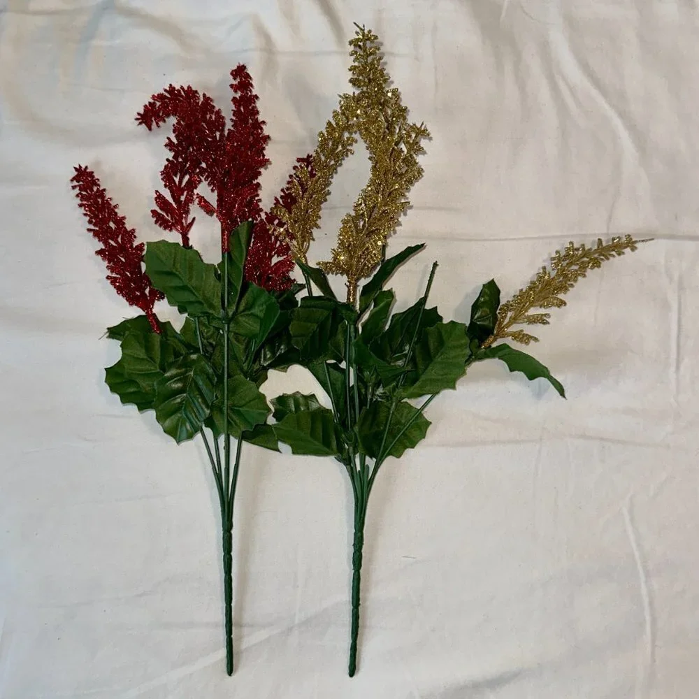Red and Gold Glitter Astilbe Holiday Florals Bush